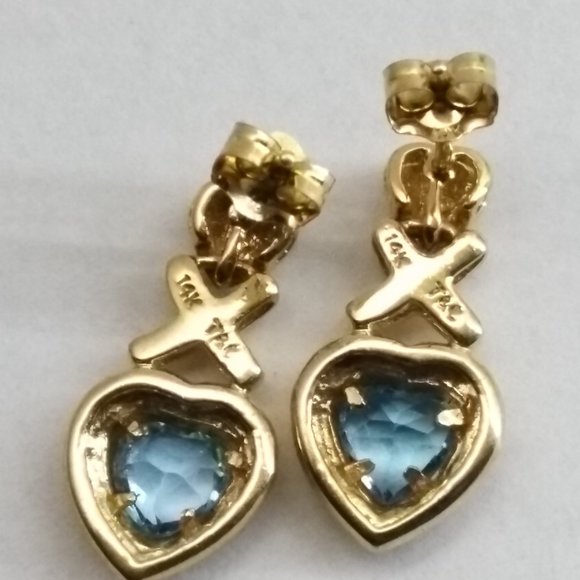 14k Yellow Gold Swiss Blue Topaz XOXO Earrings - Picture 5 of 6